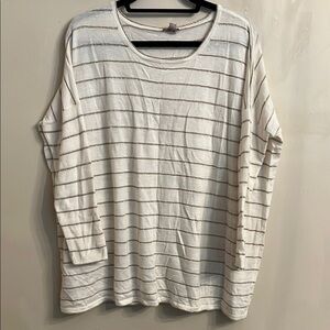 J Jill Angora Wool Blend Cream Gold Stripe Long Sleeve Sweater Size L